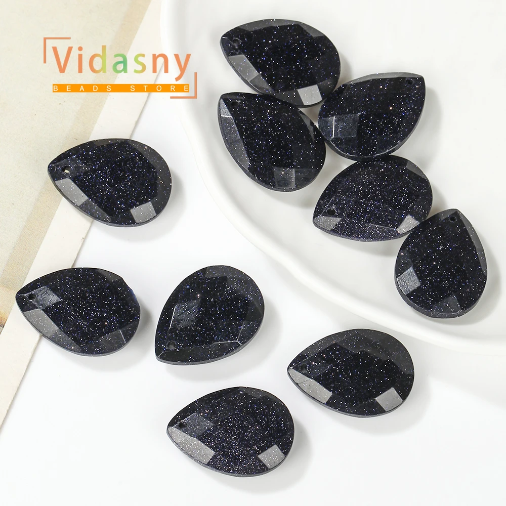 2 Stück 18 x 25 mm Natursteinperlen, facettierter Wassertropfen-Anhänger aus blauem Sandstein für die Schmuckherstellung, DIY-Armband, Halskette, Zubehör – Detail 2