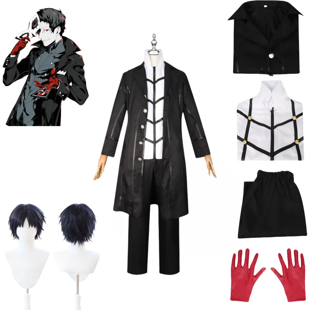 Amamiya Ren Cosplay Costume Aniome Persona Black Suits for Handsome Men Christmas Carnival Dress Party