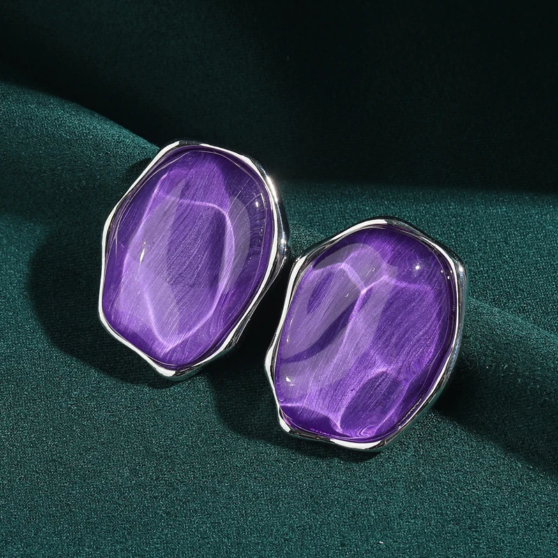 

Vintage Purple Resin Stud Earrings For Women 2025 Irregular Hammered Texture Rhinestone Jewelry Trends High Quality Wedding