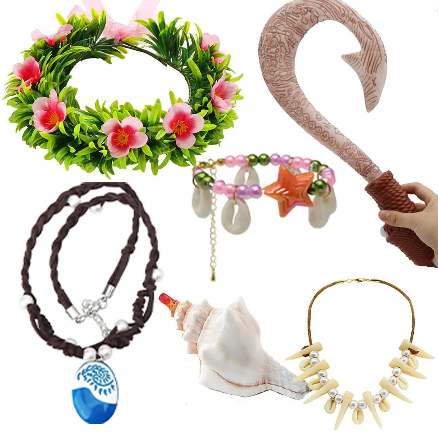 

2026 Summer Carnival Hawaii Outfit Accessory Garland Headwear Moana Ocean Style Necklace Anklet Vaiana Cosplay Props for Little