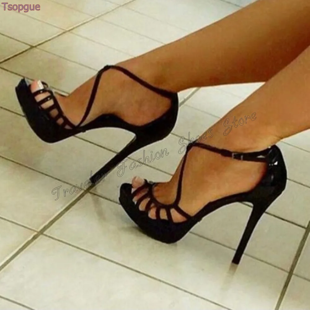 Black Open Toe Cut Out Platform Sandals Stilettos High Heels High Heel Shoes for Women Sexy Heels 2024 New Zapatos Para Mujere