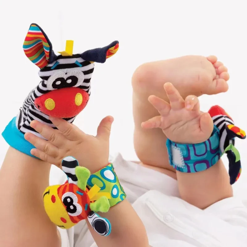Soft Plush Foot & Wrist Rattle Set for Babies 0-24M - Cute Cartoon Sensory Toys for Newborn Soothing & Motor Skill Development