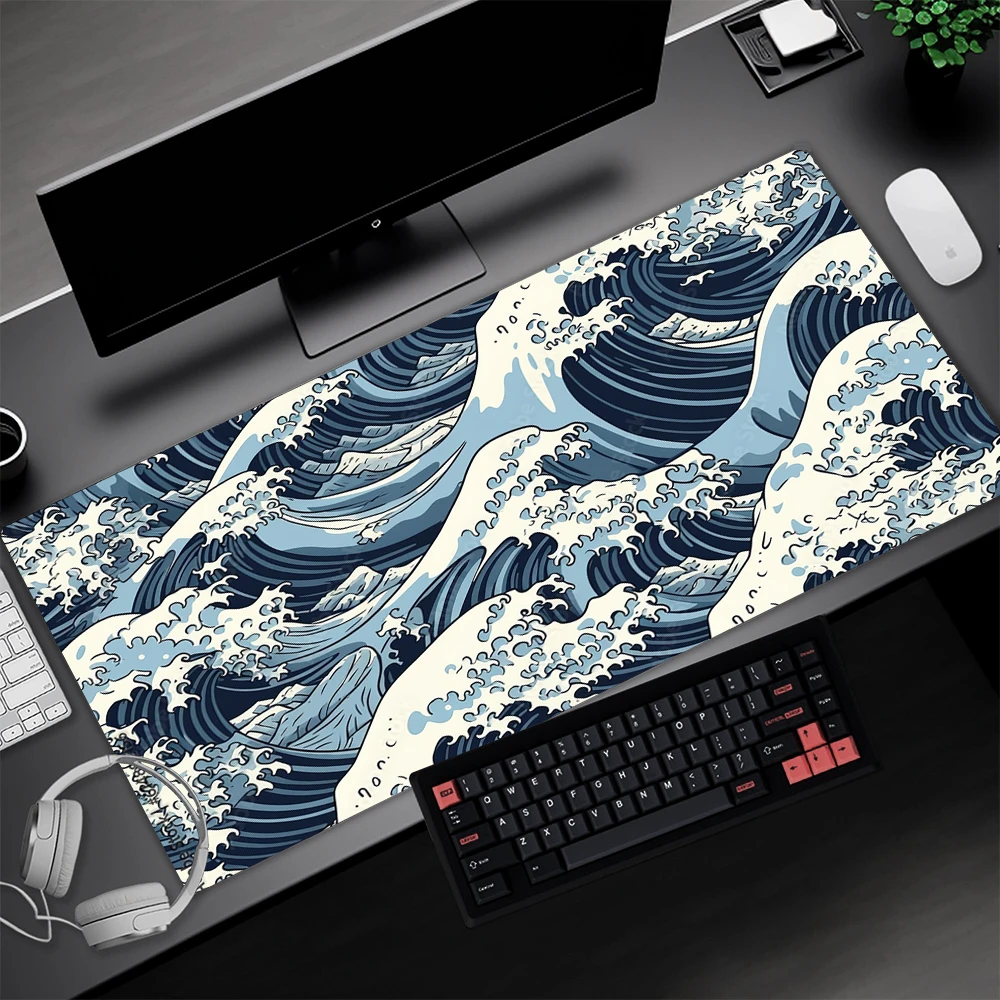 

Great Wave Mouse Pad Japanese Style Blue Xxxl Deskpad Gamer Room Accessories 1200x600 Mousepepad Keyboard Support Gaming Mats