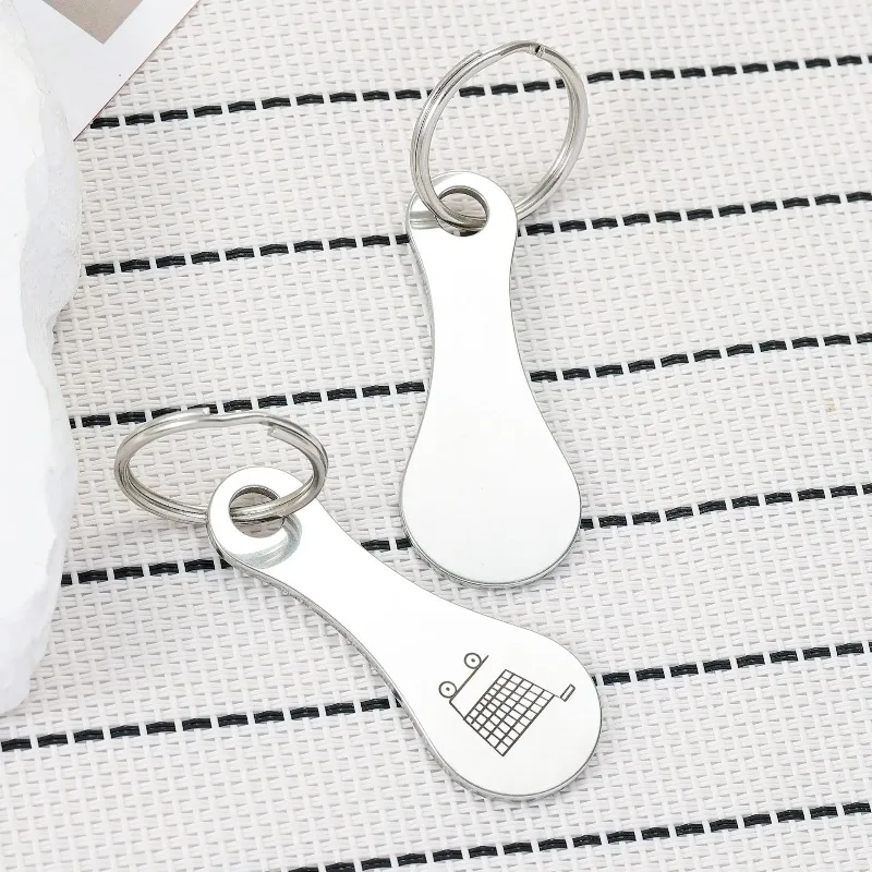 Stainless Steel Keychain Charm Supermarket Shopping Token Pendant Detachable Hanging Lightweight Metal Ornament for DIY Craft