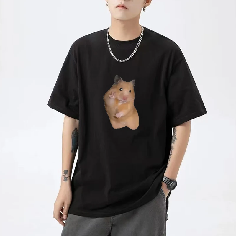 

Cute Peace Hamster Funny Meme Graphics printed short sleeve T-shirts Men Women Fashion Casual Top harajuku vintage Tshirt Unisex