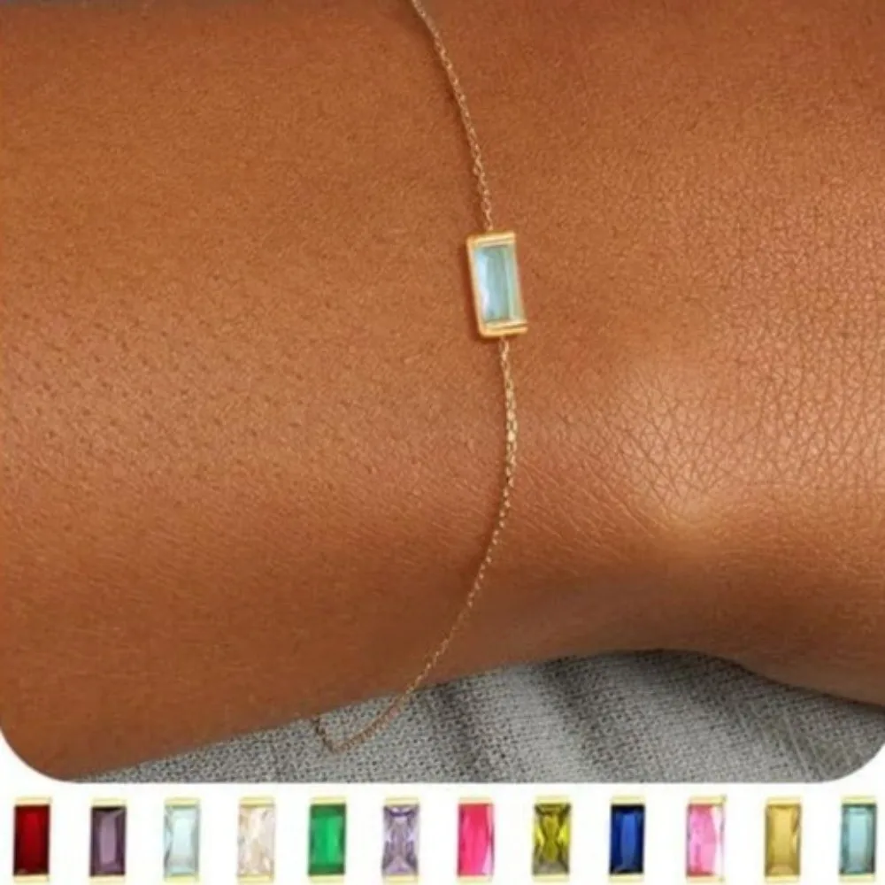 Fashion Square Zircon Birthstone Bracelet Stackable Sparkling Gold Plated Bracelet Copper Colorful Minimalist Bracelet Daily