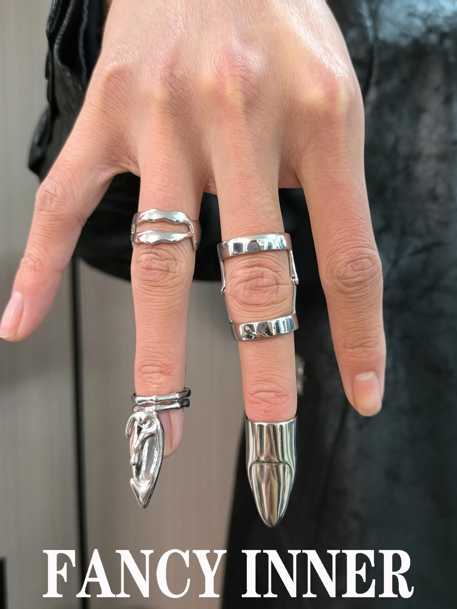 2023 New Punk Nail Ring Armor Fingertip Metal Trendy Silver Color Unsex Cool Ring Finger Rings for Women Men Party Jewelry