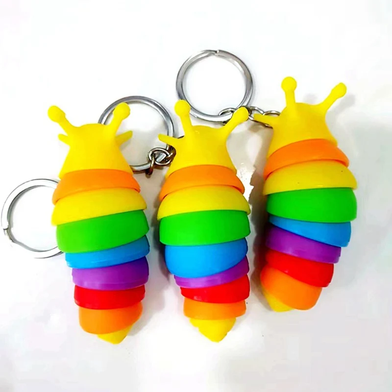 1 PC Colorful Caterpillar Key Chain Silicone Soft Mobile Phone Pendant Small Animal Decorations Child Intelligence Development