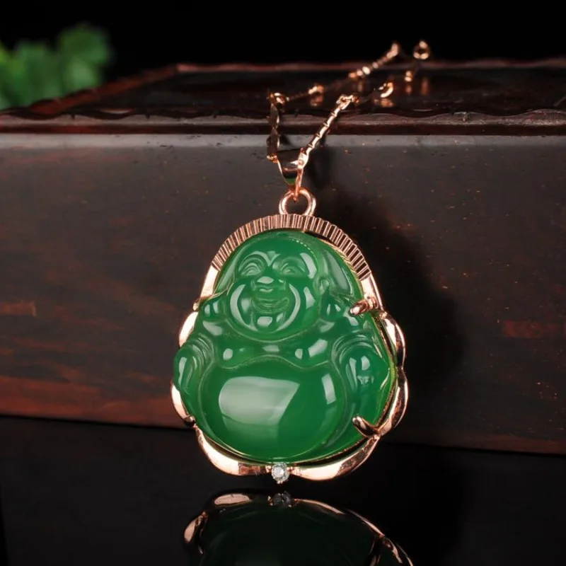 

Natural Ice Green Chalcedony Laughing Buddha Pendant Pendant