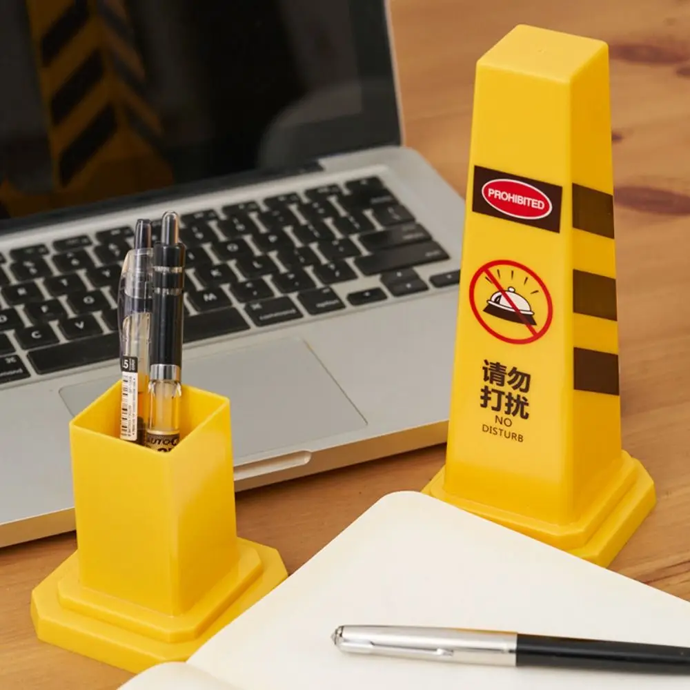 Warning Sign Pen Holder Large Capacity Plastic Stationery Storage Box Reflective Cone Desktop Ornament Home Decor