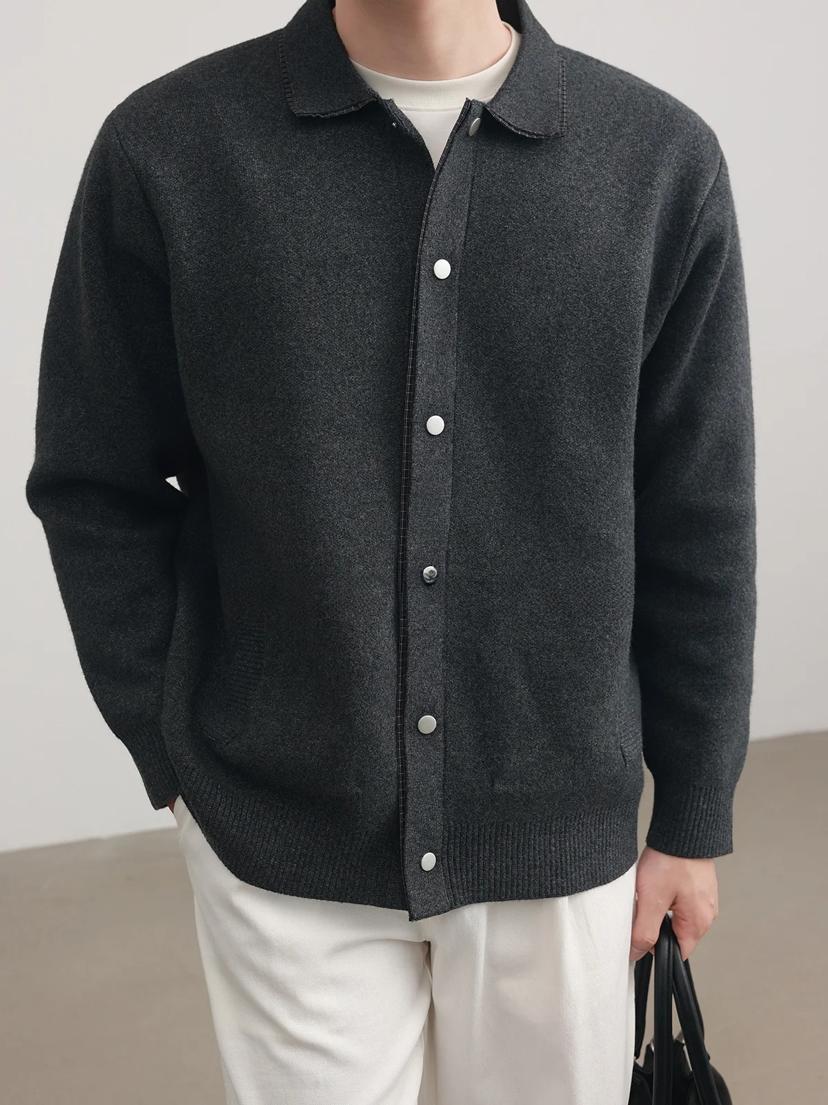 Fashionable Casual Knitted Cardigan Sweater Men's Autumn Collar Splicing Simple Knitted Outerwear Polyester Nylon Acrylic Blend