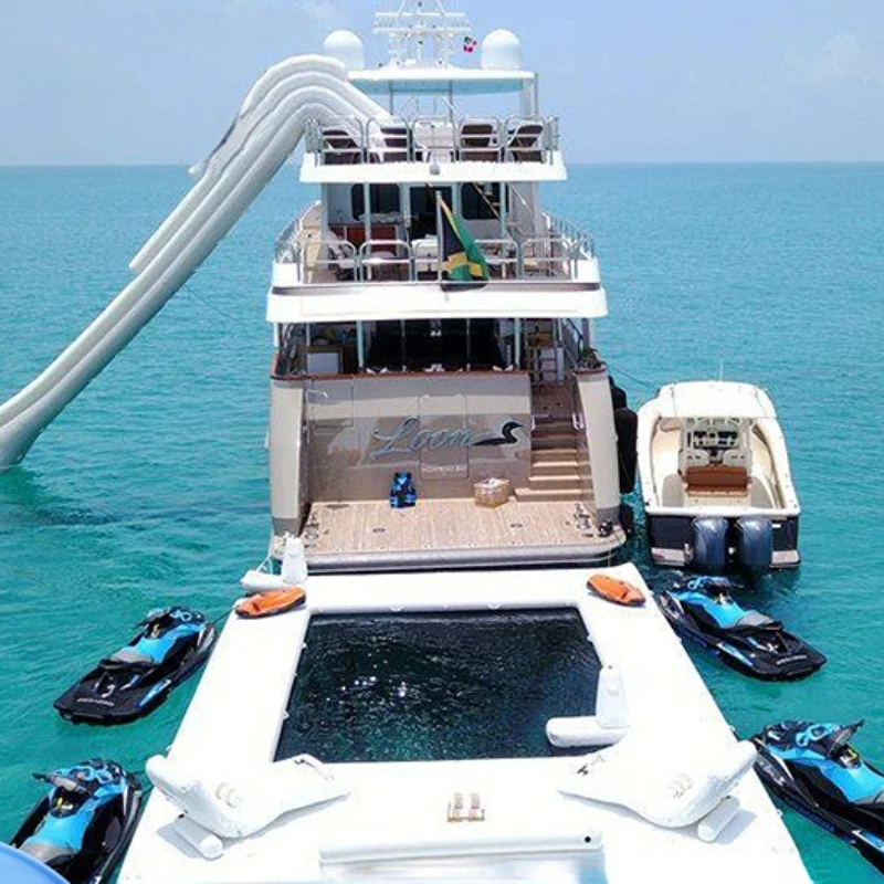 Offshore inflatable floating platform with net pool, swimming pool, inflatable yacht slide, outdoor entertainment equipment