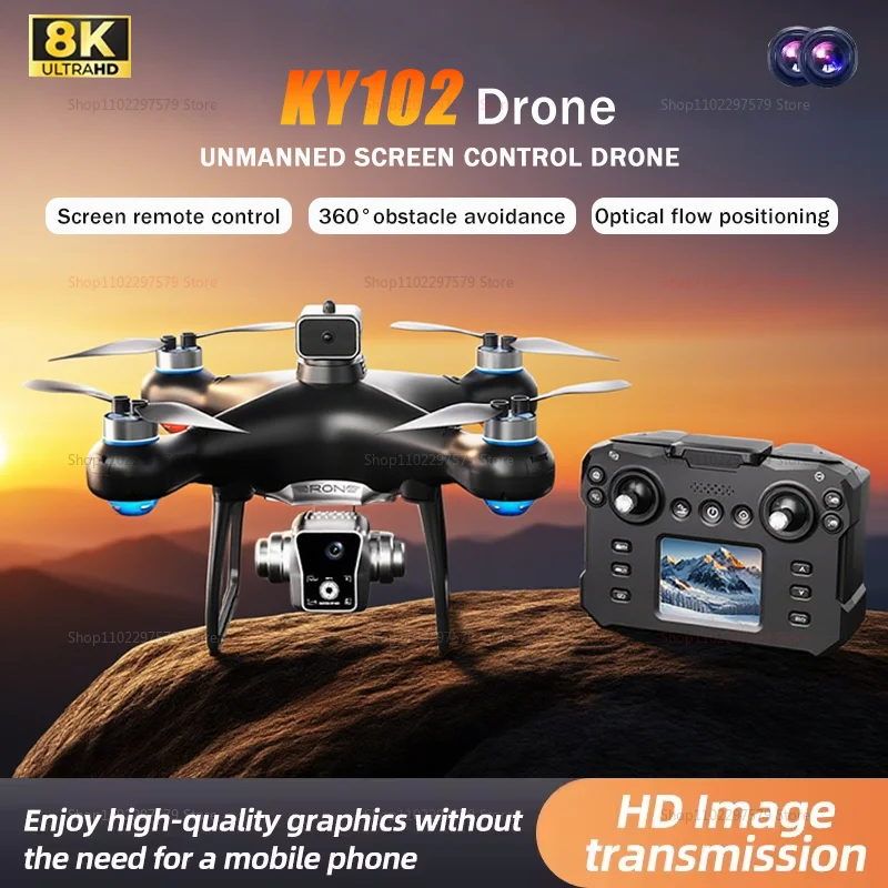 

KY102 Дрон с дистанционным управлением 8K HD, двойная камера, воздушный бесщеточный двигатель, 360-градусный квадрокоптер для предотвращения препятствий, радиоуправляемый квадрокоптер, игрушка для детей и взрослых
