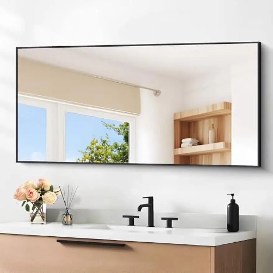 

24x48 Inch Black Rectangle Wall Mirror with Metal Frame, Modern Decor for Bathroom Living Room Entryway