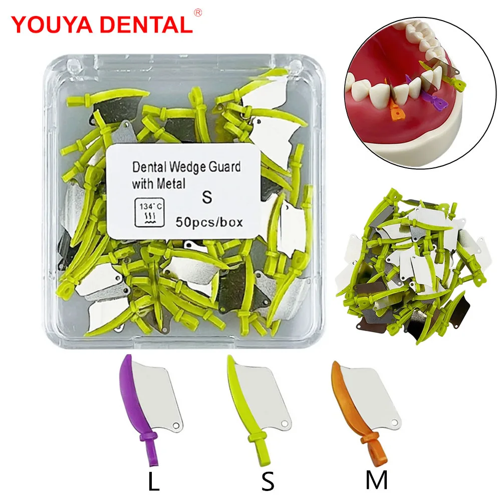 50Pcs Dental Wedges Knife Prime Teeth Interproximal Wedge Dentistry Plastic Dental Wedge Guard With Metal Matrix Materials Tools