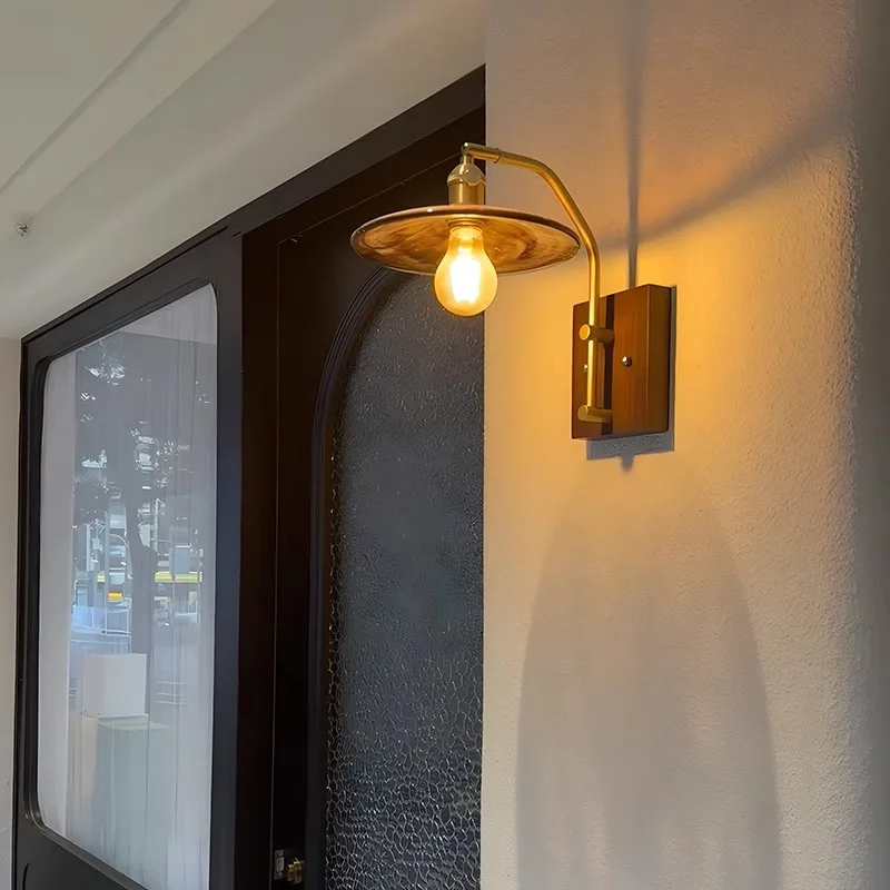 

Wall lamp Bedroom bedside lamp Medieval wabi style Japanese retro style homestay corridor aisle solid wood wall lamp