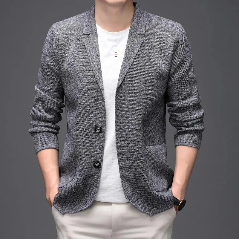 New Arrival 2024 Autumn Mens Clothing Oversize Knitted Black Blazers  Khaki Cardigan for  Vintage Stylish  Jacket