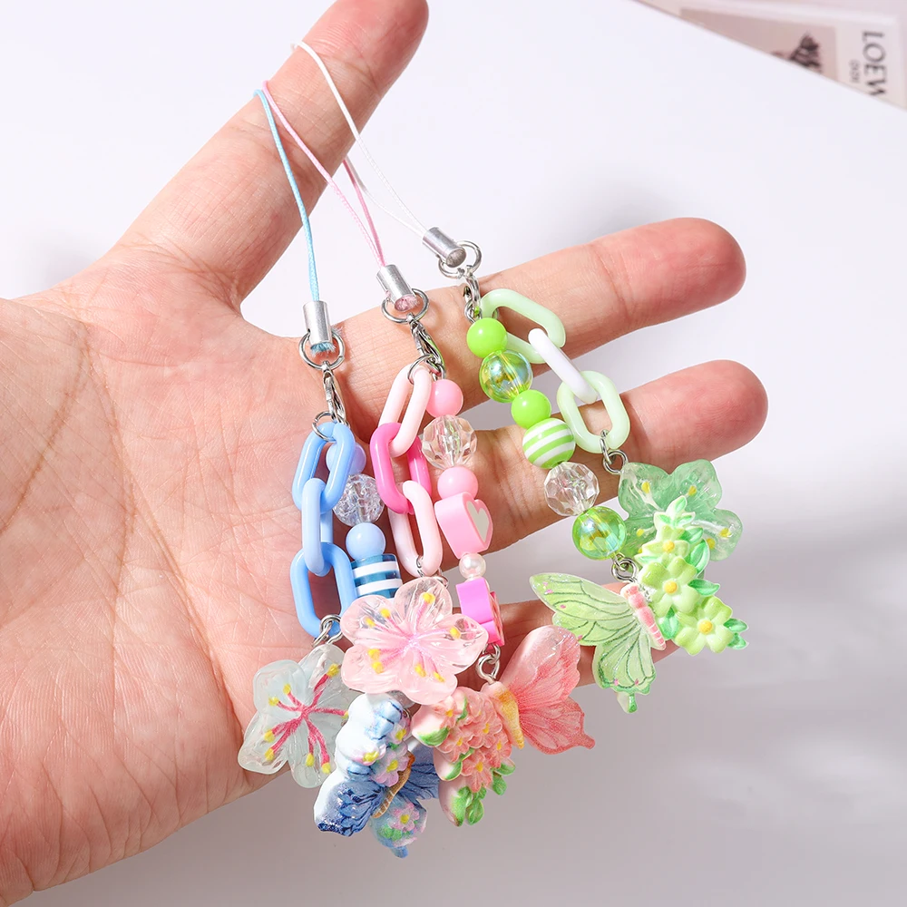 Aihua Schöne bunte Blume Schmetterling Schlüsselanhänger handgemachte Handy Lanyard Telefon Kette hängen Telefon Gurt Anhänger Schmuck Geschenke – Detail 7