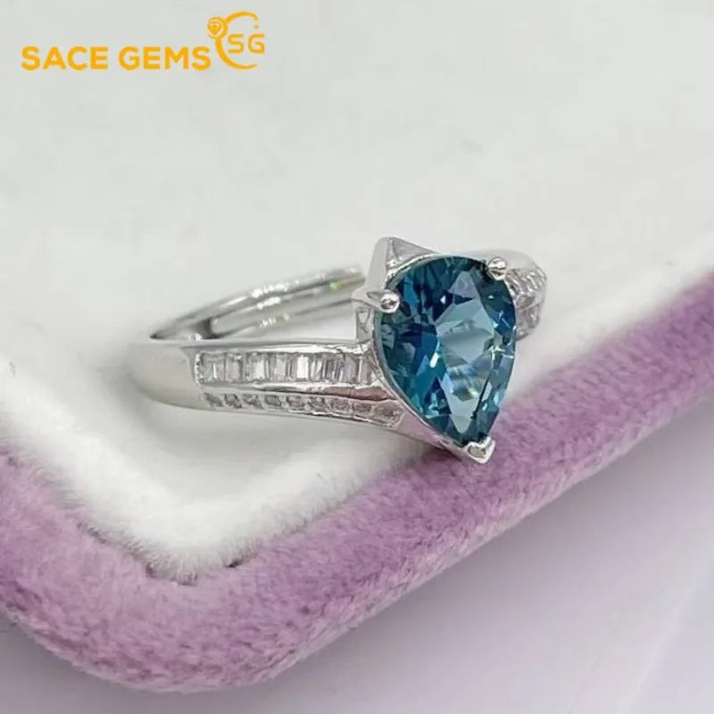 

SACE GEMS стерлингового серебра 925 пробы 7*9 мм натуральный лондонский синий топаз роскошные кольца для женщин созданы свадебное обручальное кольцо ювелирные изделия