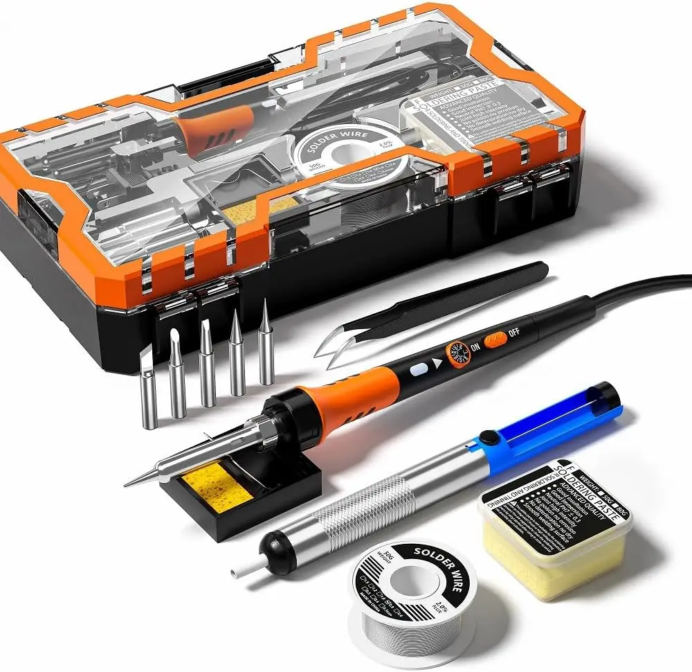 12P Soldering Iron Premium Kit 60W Soldering Tool with Ceramic Heater Soldering Welding Tool Adjustable Temperature 200 to 450°C
