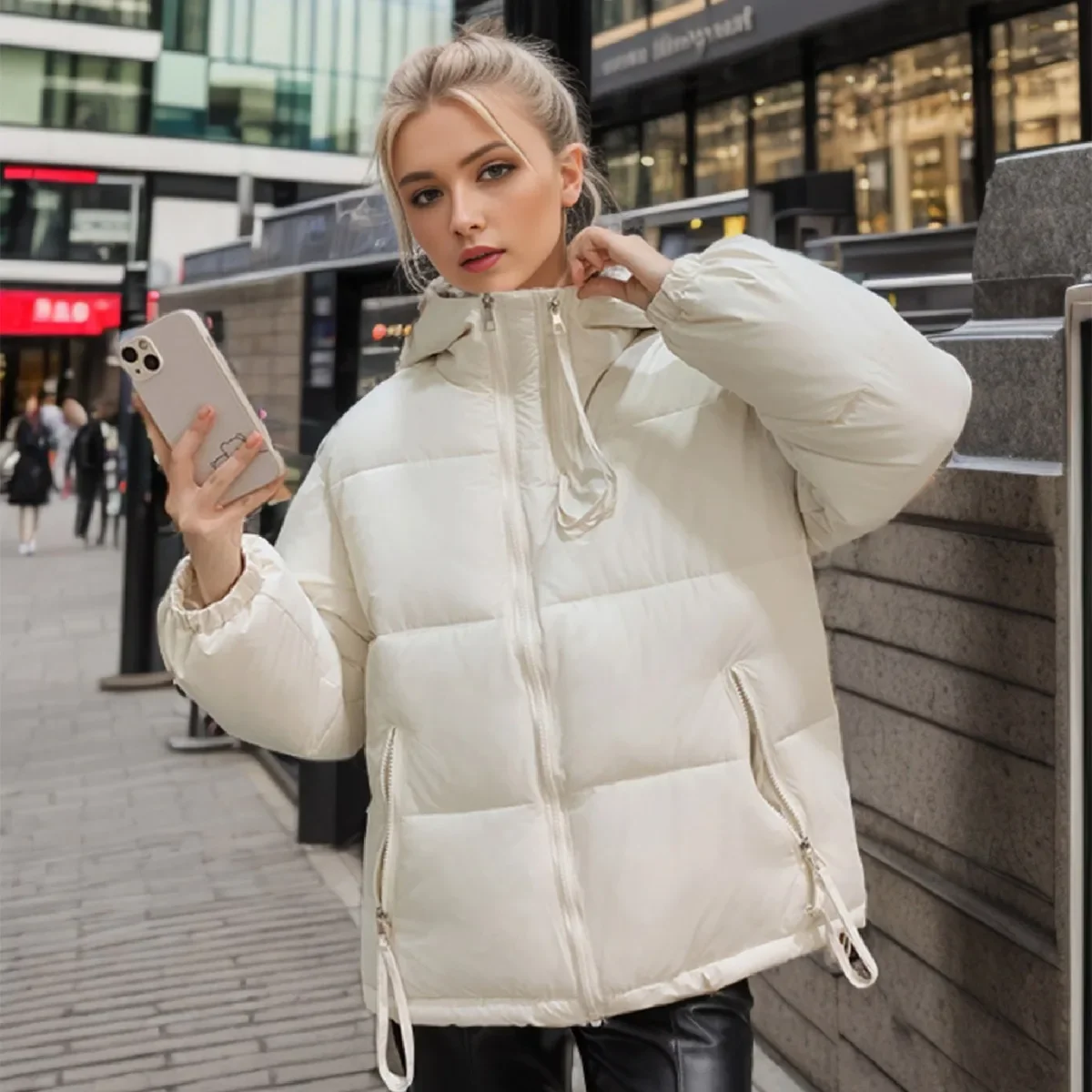 2025 Giacca imbottita da donna Inverno Nuovo con cappuccio Addensare Giacca di cotone caldo Donna Colore puro Cerniera Parka Cappotti Abbigliamento donna