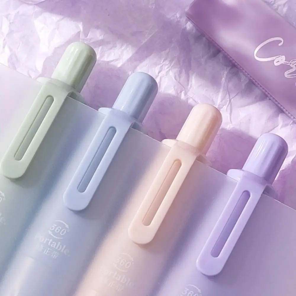 4ชิ้นกด360 °   เทปแก้ไขการหมุนแบบพกพาเปลี่ยนได้ Core เงียบเทปเคลือบนักเรียนการเปลี่ยนแปลงเทปแก้ไข Band
