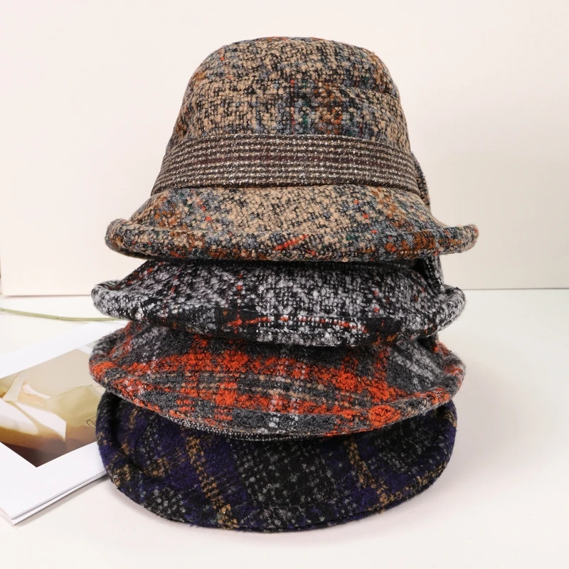 Fashion Retro Middle-aged and Elderly Top Hat Ladies Autumn Winter Thick Warm Bucket Hat High-grade Fisherman Cap Wool Basin Hat