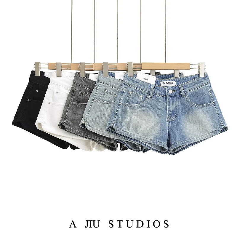 American Retro Hot Girl Low Waist Denim orts Women Summer Side Slit Slimming Sexy Butt orts Casual Sle Zipper ket