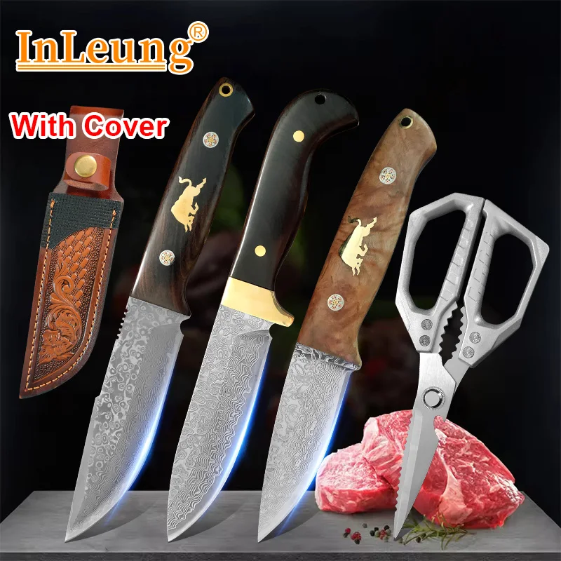 Multifunctional Butcher Knife Damascus Steel Wood Handle Cleaver Beef Meat Fruit Boning Cutter Kitchen Chef Knife Cooking Tools