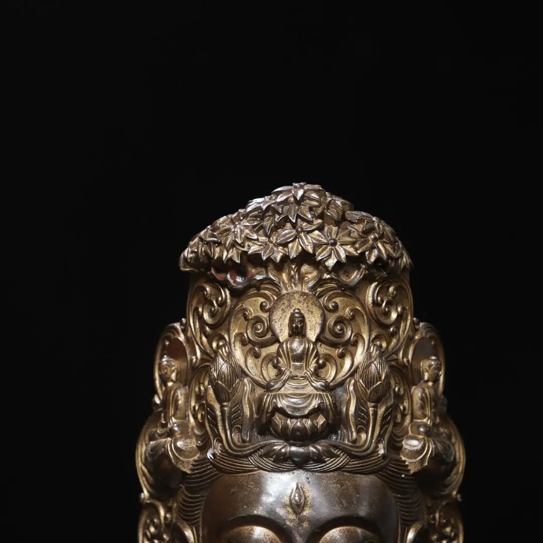 Avalokitesvara Buddha Head Brass Gold Plated Half Bust Living Room Temple Altar Decor