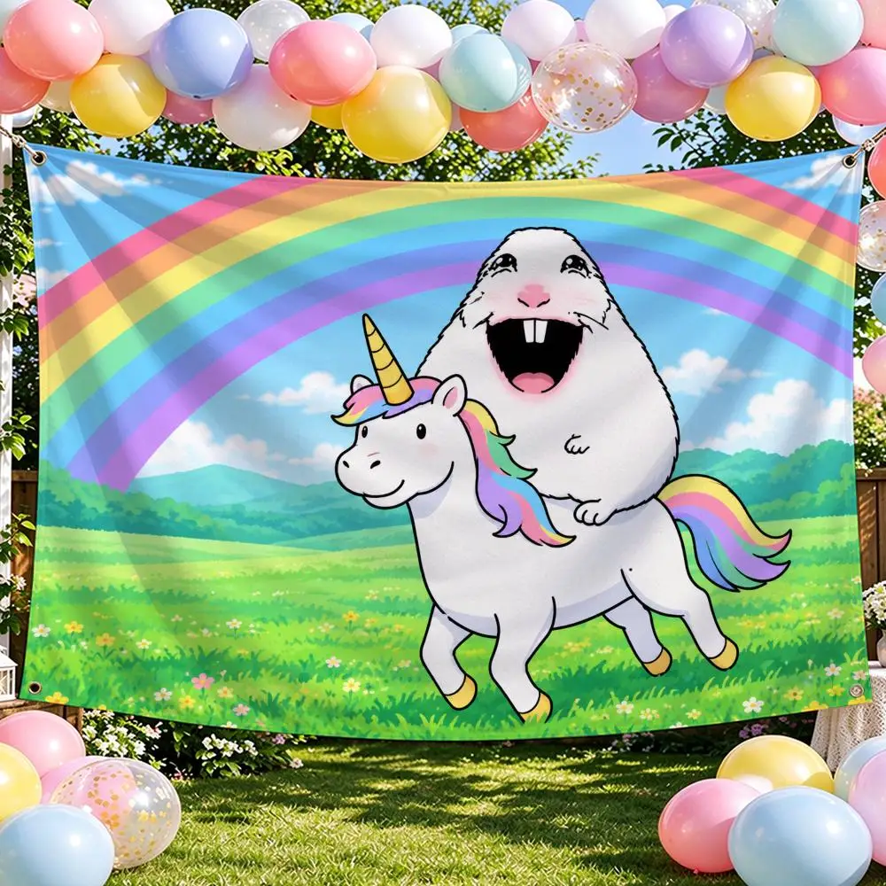 Hamster Meme Sun Shines Flags Banner For Bedroom Outdoor Living Room Restaurant Bar Wall Decor Party