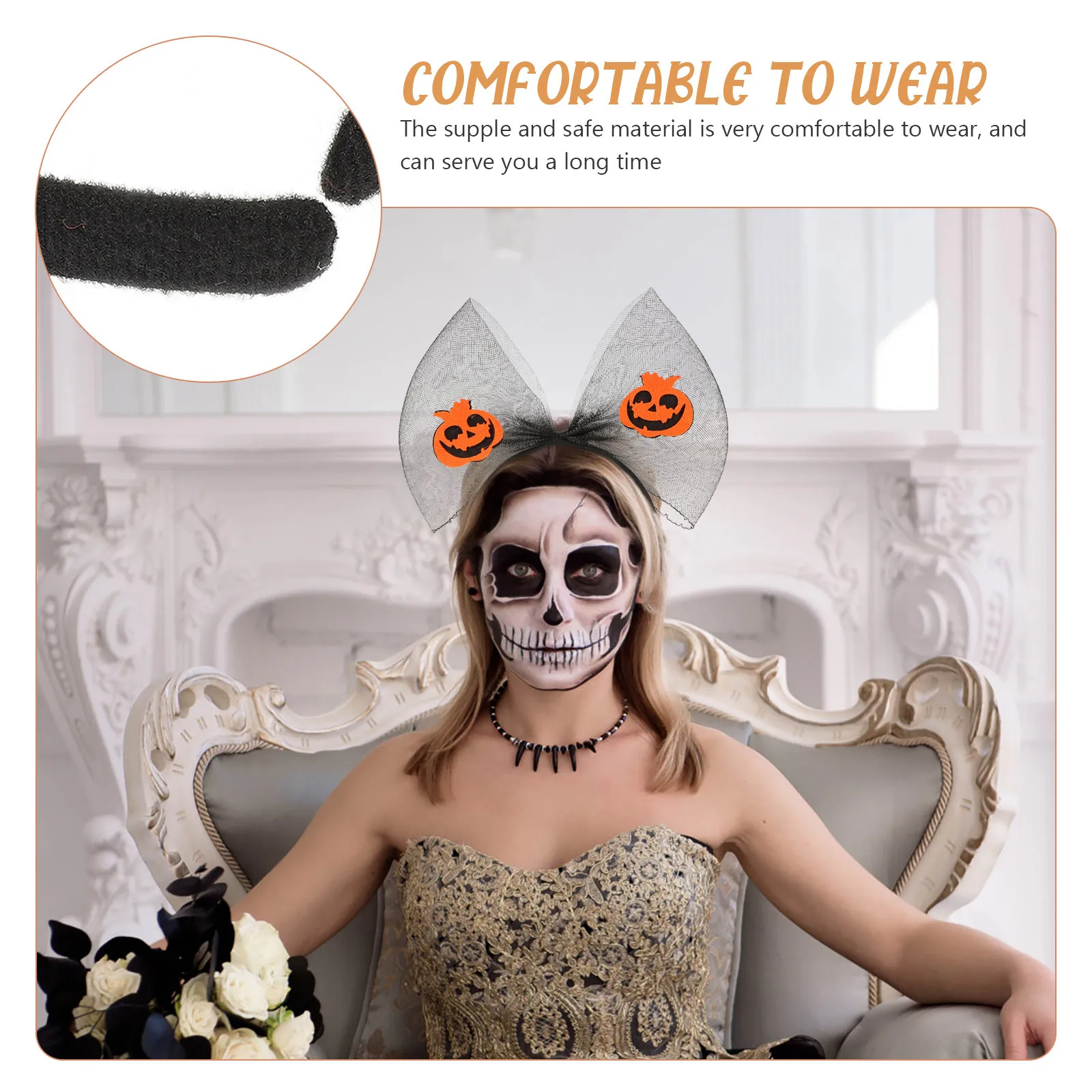 

Halloween Headwear Pumpkin Bow Hairband Mesh Headband Costume Women Party Crawl