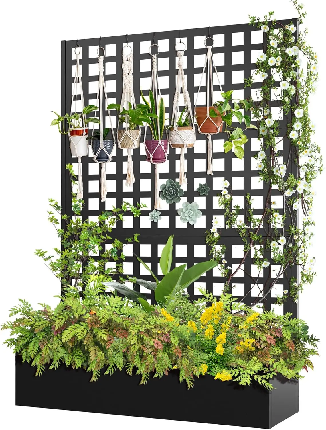 

Metal Raised Garden Bed with Trellis, Metal Planter Box with Trellis, Garden Box for Climbing Plants Vegetable, 47''Lx16''Wx71''