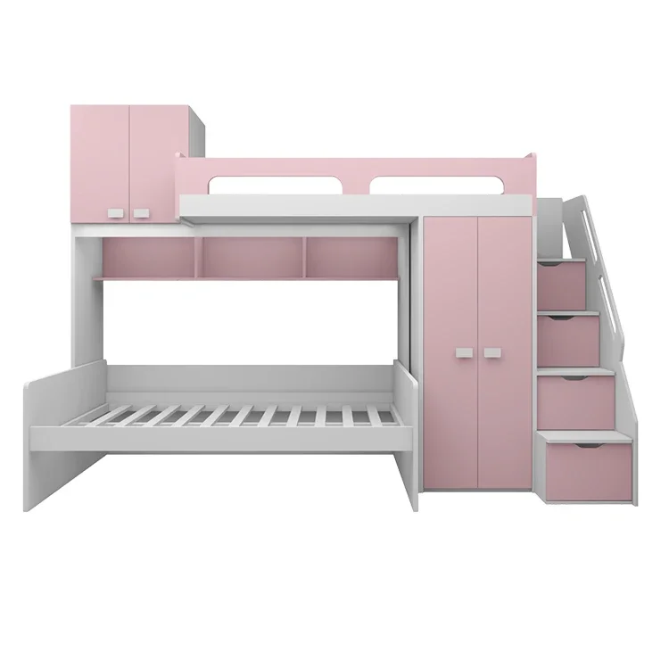 Bedroom combination children's furniture with bookcase drawers wardrobe cupboard double bed cabin children's bed