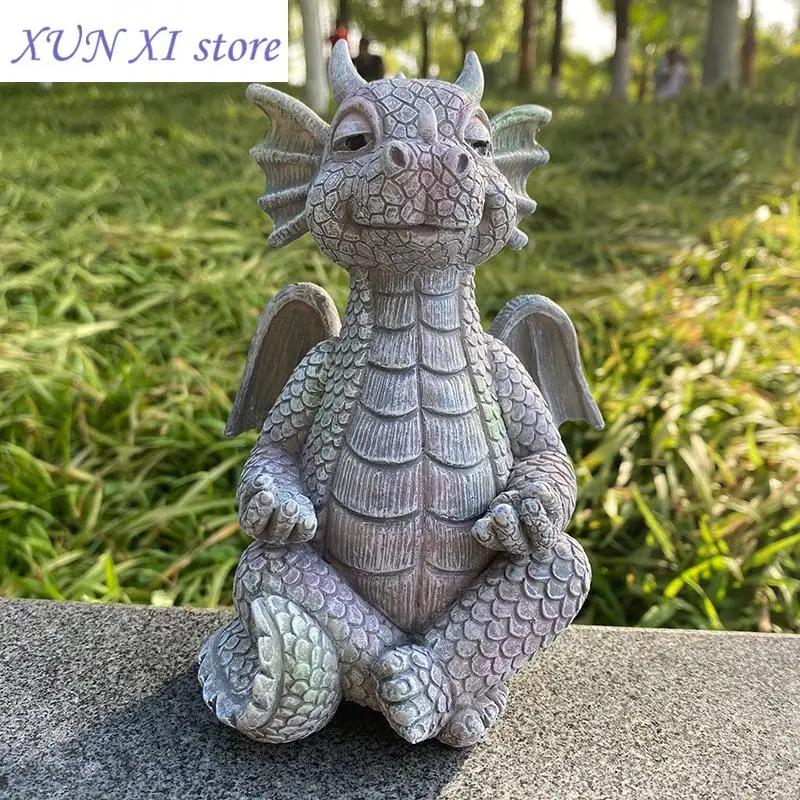 

New Garden Statue Meditation Little Dragon Ornaments Resin Crafts Cute Meditation Dragon Outdoor Courtyard Home Decoration