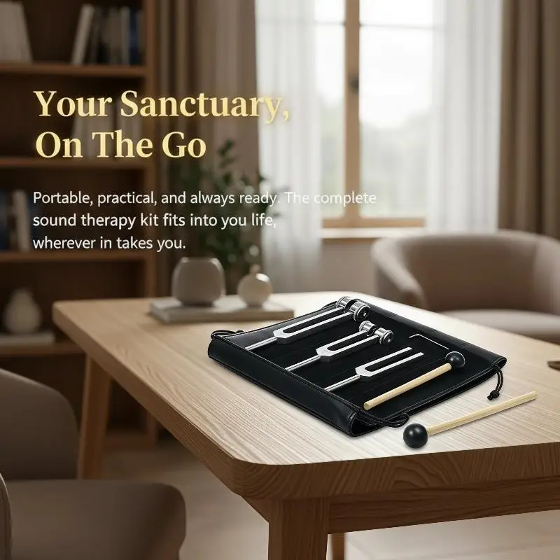 Stimmgabeln Klangtherapie-Set 128Hz 256Hz 512Hz mit Hammer und Tragetasche für Meditation und Schlafverbesserung – Detail 6