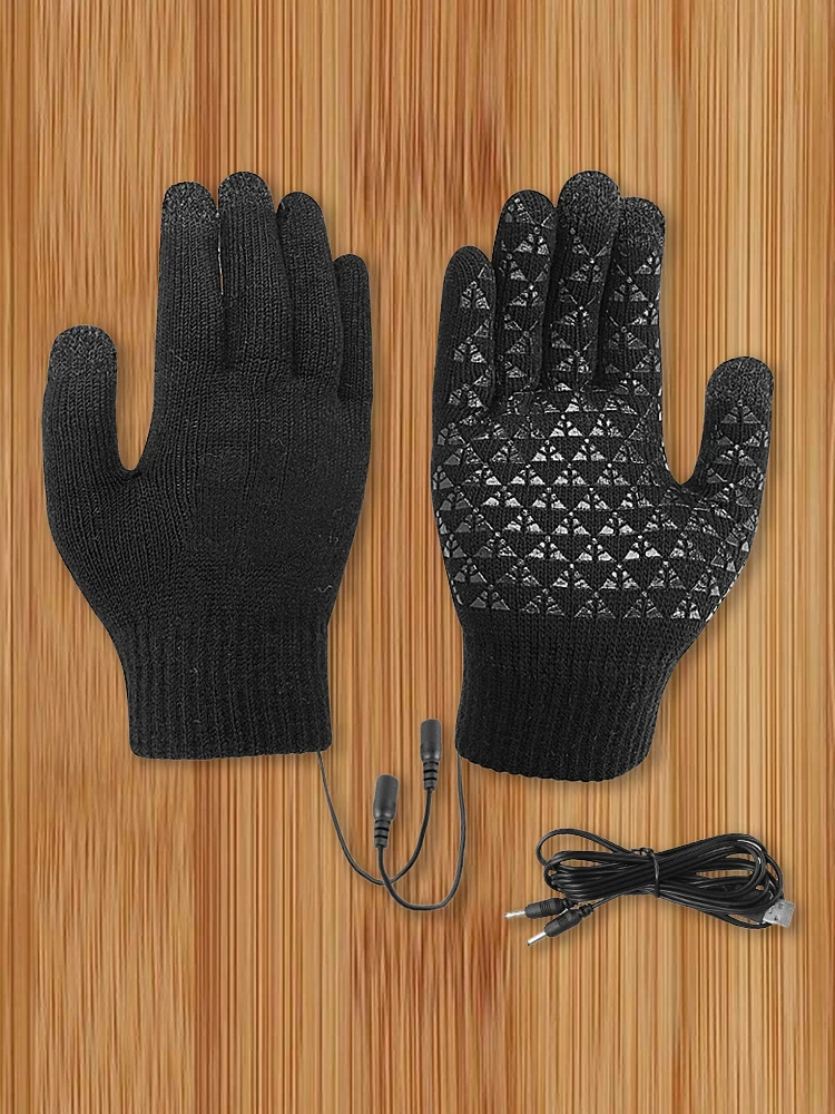 USB Heated Knitted Gloves Touch Screen Gloves Non-Slip Thermal Knitting Mitts Winter Cycling Gloves for Outdoor Sports
