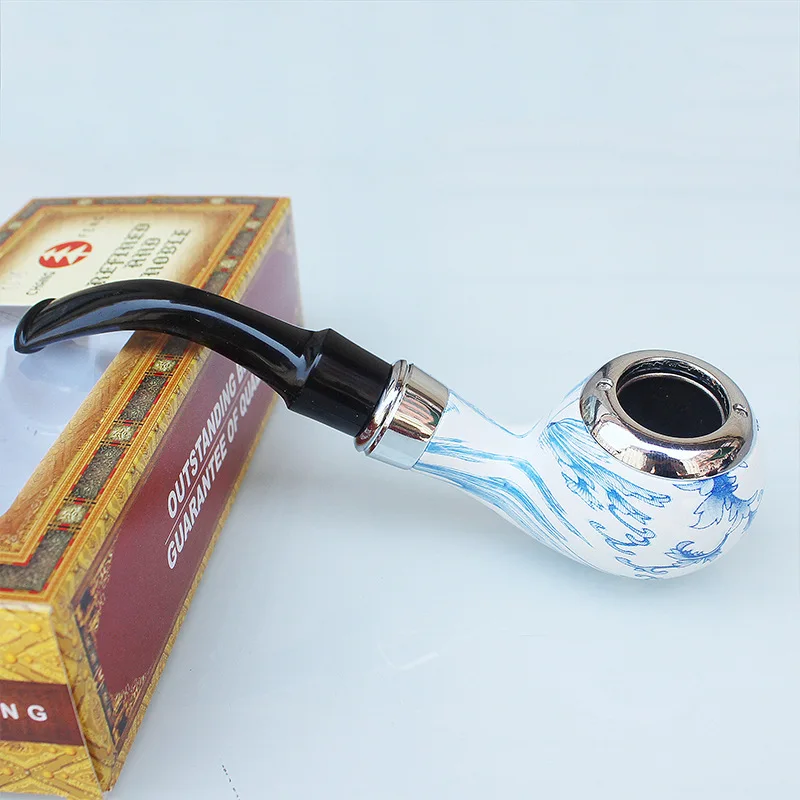 blue and white porcelain Durable Solid Classic Pipe Smoking 107mm High Quality New Design Tobacco Pipe Free Smoke Smoking Acces