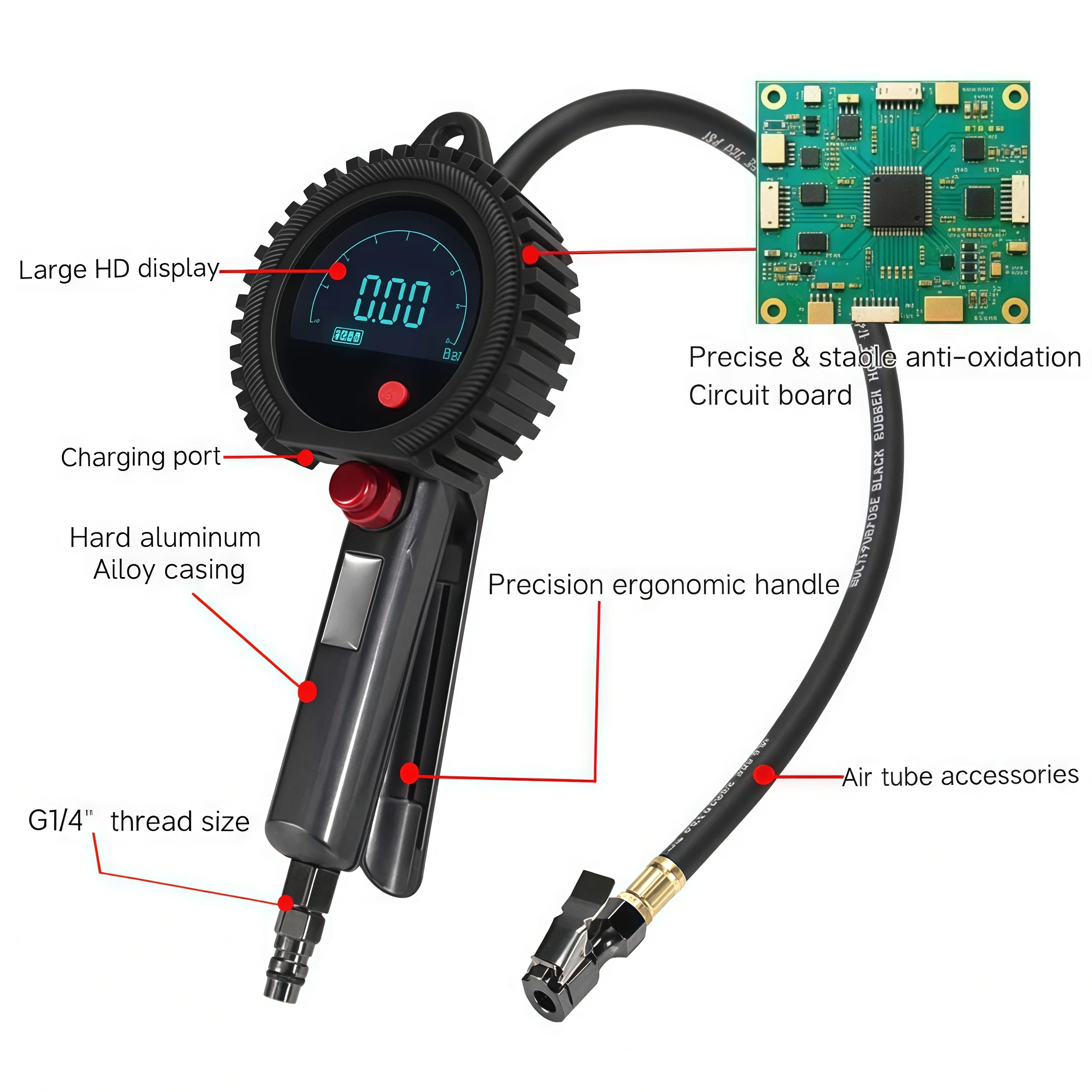 Smart Tire Pressure Management Tire Inflator  Fast Inflation Deflation Digital Calibration High-Brightness Tyre Pressure Tool