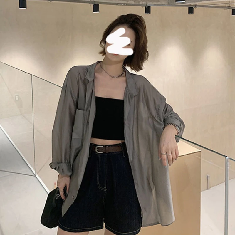 

Рубашки женские летние однотонные простые 2-цветные модные дышащие отложные воротники с длинными рукавами универсальные женские топы элегантные для отдыха