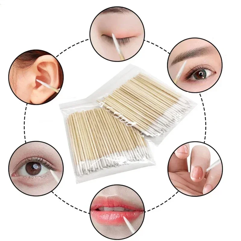 100/500pcs Small Pointed Cotton Swab Wood Sticks Double Head Disposable Cotton Buds For Ear Cleaning Beauty Makeup Tools