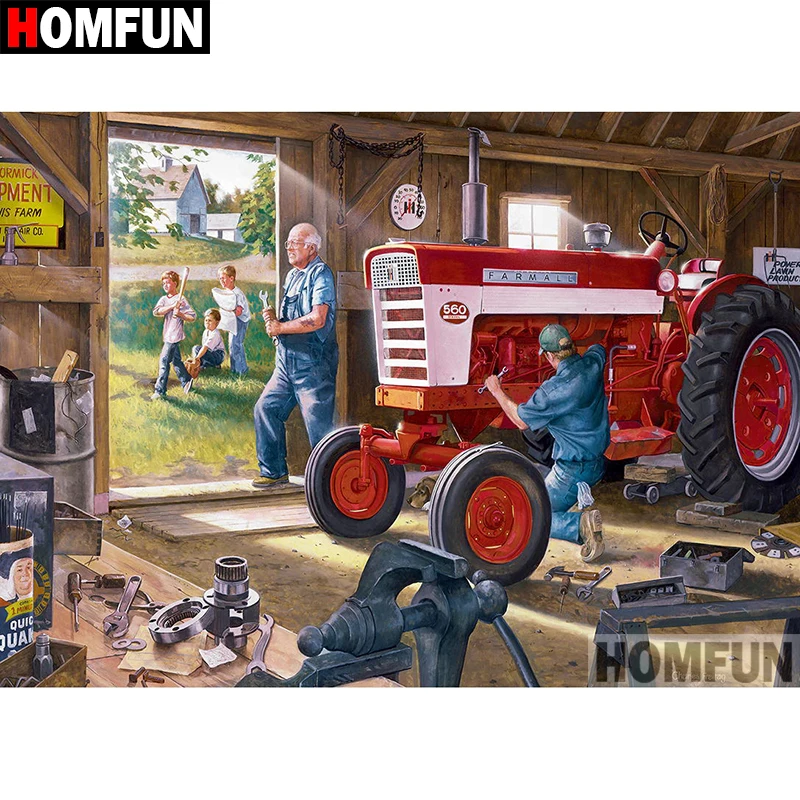 

HOMFUN 5D DIY Diamond Painting Full Square/Round Drill "Tractor landscape" Embroidery Cross Stitch gift Home Decor Gift A08990