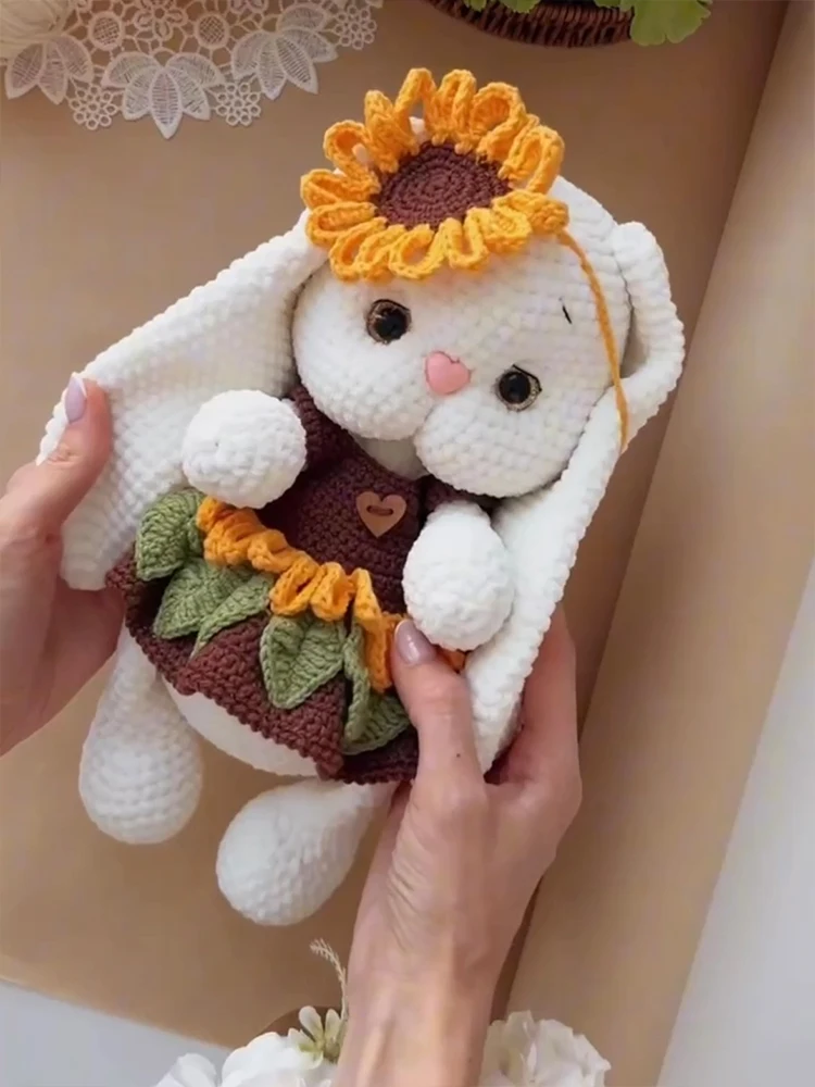 Kit de matériel de lapin au Crochet fait à la main, poupée mignonne, cadeau d'assurance pour petite amie, fil ordinaire, boîte en papier Krt