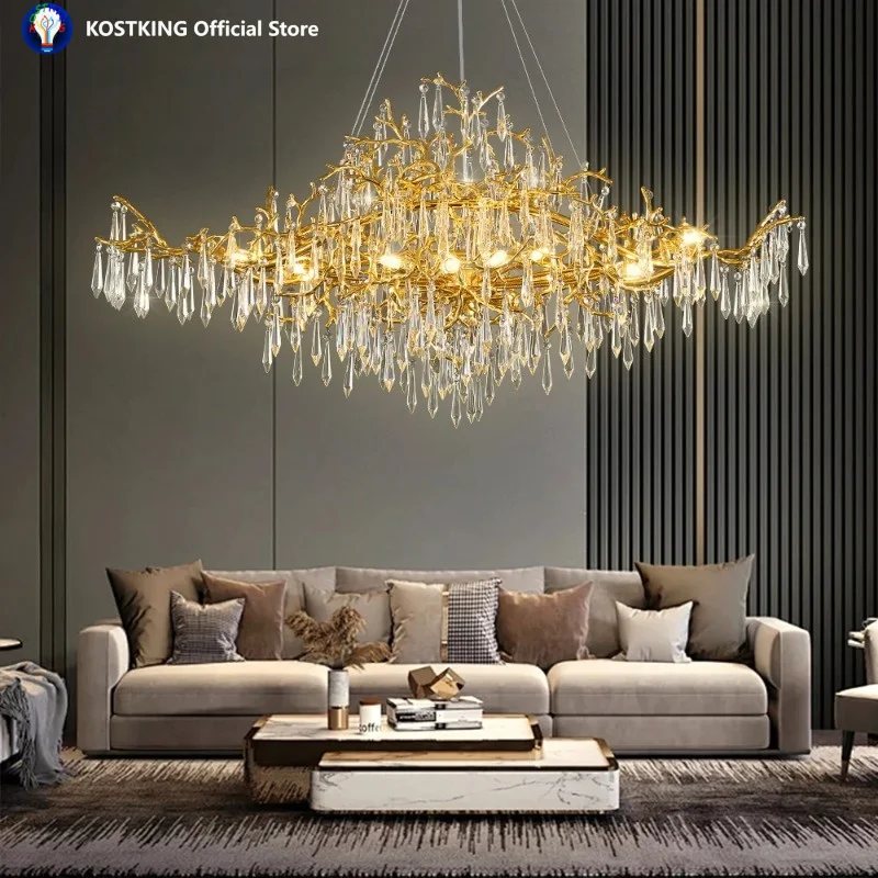 

Новая роскошная золотая хрустальная ветка, потолочная люстра, кухня, гостиная, столовая, спальня, вилла, большие внутренние декоративные подвесные светильники