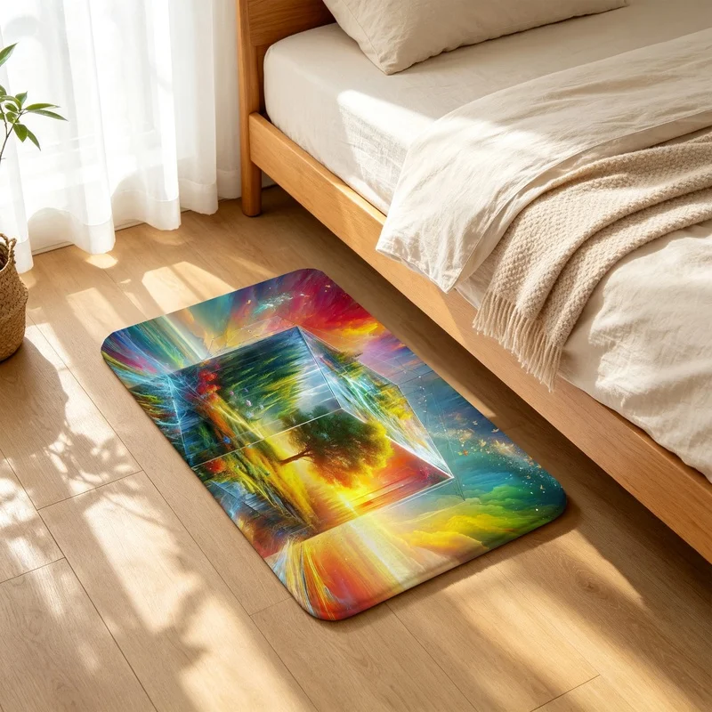 Bath Mat Flannel Sponge Magic Cube Forest Fantasy Art For Bathroom Bedroom Home Floor