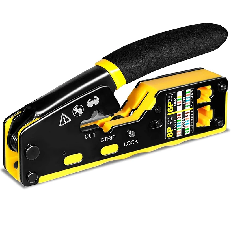 

RJ45 Crimp Tool Pass Through Ethernet Crimping Tool for Cat6 Cat5 Cat5e RJ45 Connectors with Replacement Blade