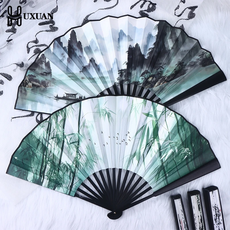 Double-sided Pattern Silk Cloth Fan Retro Folding Fan National Style Man Woman Hanfu Portable Lightweight Tear Resistant