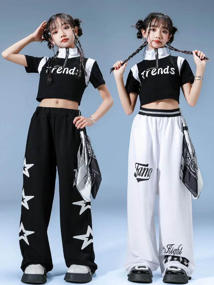 

2025 New Modern Hip Hop Dance Costumes For Girls Crop Tops Cargo Pants Outfits Children Jazz Performance Stage Clothes DQS18524