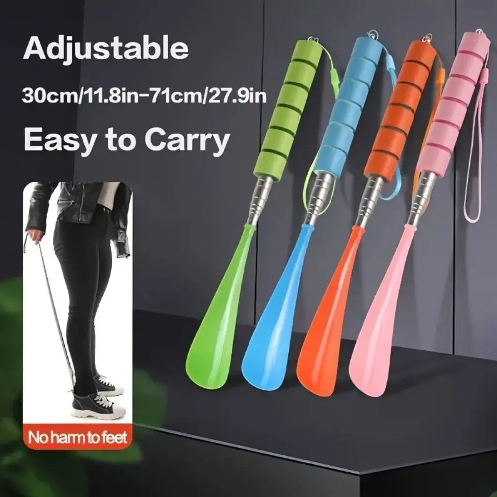 Adjustable Length Telescopic Shoehorn Stainless Steel Easy-Grip Retractable Shoe Puller Long Handle Shoe Lifter