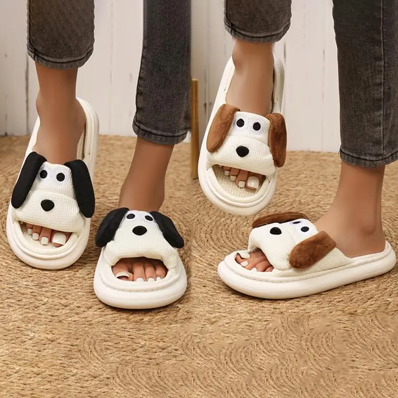 Casual Platform Slippers Women House Flats Cute Cartoon Dog Designer Shoes Girls Lovely Fashion Popular Footwear Home Large Size